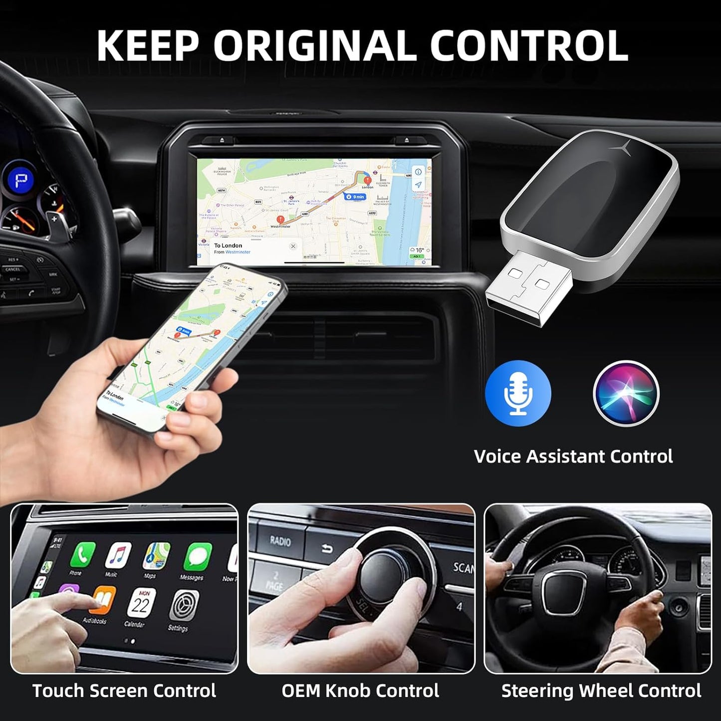 2-in-1 Wired to Wireless CarPlay Adapter