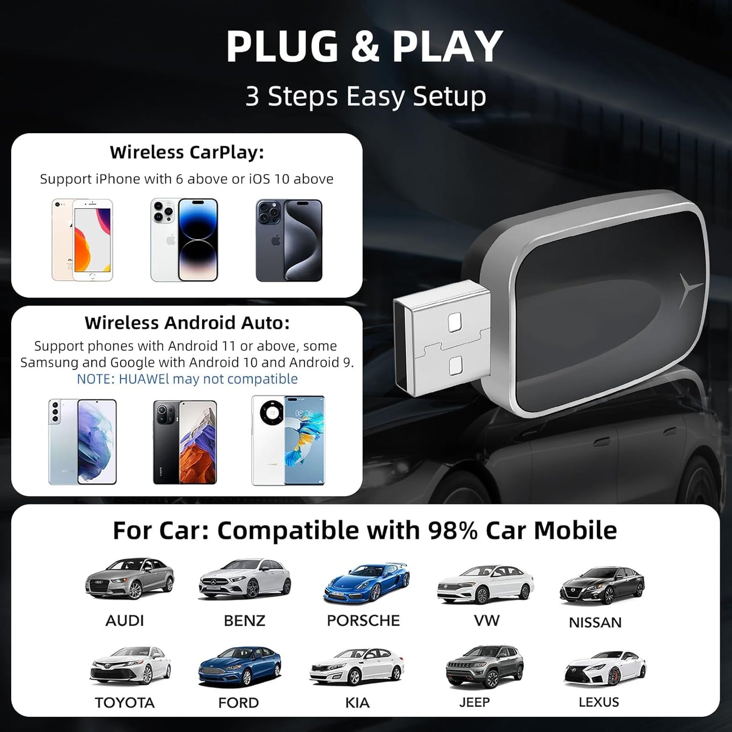 2-in-1 Wired to Wireless CarPlay Adapter