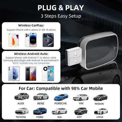 2-in-1 Wired to Wireless CarPlay Adapter